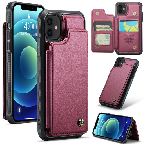 iPhone 12 / 12 Pro CaseMe C22 Card Slots Holder RFID Anti-theft Phone Case - Wine Red